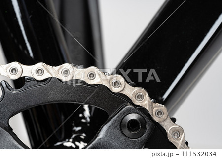 New bicycle chain part close up view 111532034