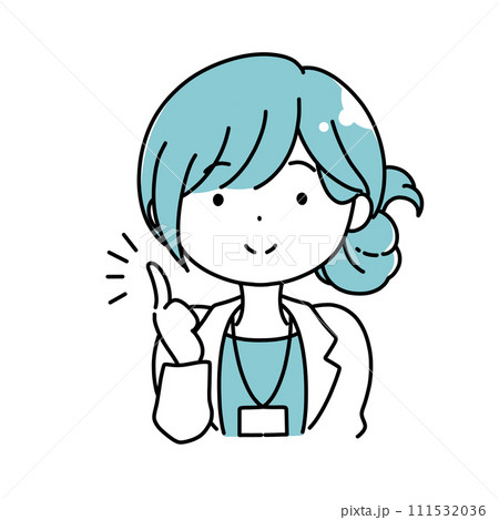 指をさして提案する白衣の女性 111532036