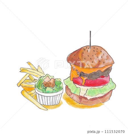 美味しそうなハンバーガーのイラスト 111532070