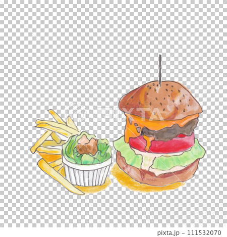 美味しそうなハンバーガーのイラスト 111532070