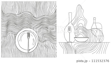 One continuous line plate, knife and fork 111532376