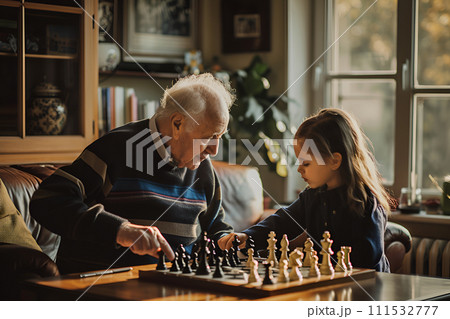 AI-generated content. Senior concept - grandfather teaches child to play chess AI-generated content. Senior concept - grandfather teaches child to play chess 111532777