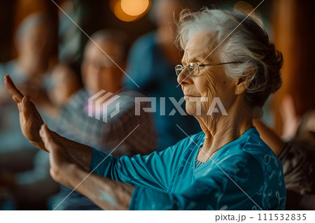 AI-generated content. Senior wellness concept - tai-chi class 111532835