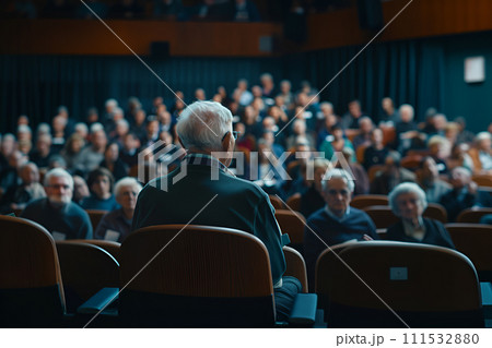 AI-generated content. Senior person takes part in town hall meating AI-generated content. Senior person takes part in town hall meating 111532880