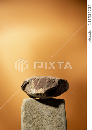 Stone display mockup for advertising against beige background Stone display mockup for advertising against beige background 111533236