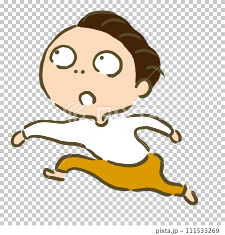 上を見ながら走る人 黄色いパンツ 111533269