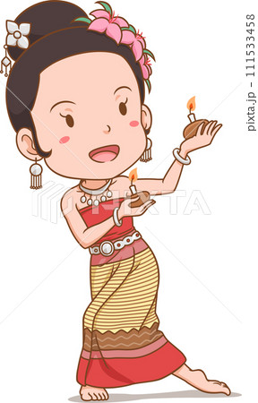 Cartoon character of Thai traditional dancer girl. Phang dance of northern Thailand. Cartoon character of Thai traditional dancer girl. Phang dance of northern Thailand. 111533458