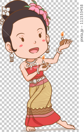 Cartoon character of Thai traditional dancer girl. Phang dance of northern Thailand. Cartoon character of Thai traditional dancer girl. Phang dance of northern Thailand. 111533458