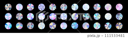 Silver hologram sticker with metallic foil texture. secure holograph stamp, tag, or badge. Flat vector illustration isolated on white background. 111533481