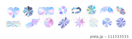 Metallic gradient blending silver, , and pink hues in hologram texture. Flat vector illustration isolated on white background. 111533533