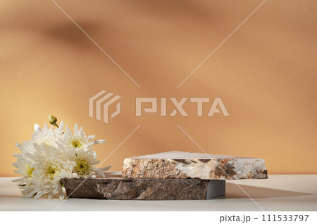 Stone display mockup for advertising against beige background Stone display mockup for advertising against beige background 111533797