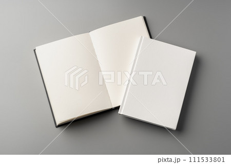 Blank notepad on gray background studio shot 111533801