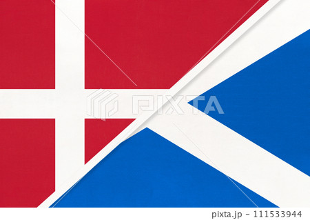 Denmark and Scotland, symbol of country. Danish vs Scottish national flags. 111533944