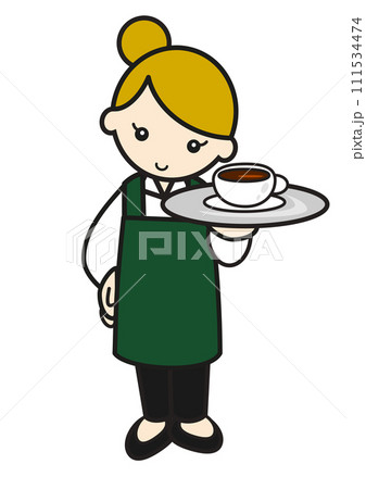 コーヒーを運ぶ女性カフェ店員 111534474