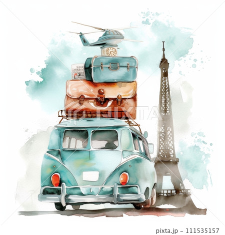 watercolor luxury travel design, illustration, watercolor effect,isolated on white background 111535157