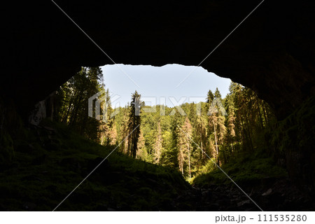 Cave entrance silhouette from inside Cave entrance silhouette from inside 111535280