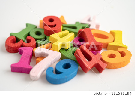 Math number colorful on white background, education study mathematics learning teach concept. 111536194