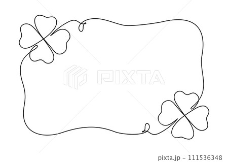 Four leaf clover frame single line drawing black and white Saint Patrick's Day vector background 111536348