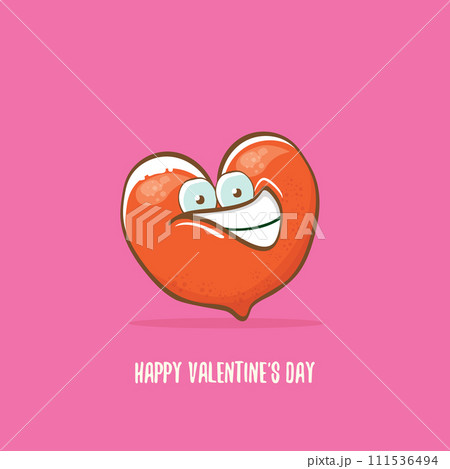 Vector Valentines day greeting card with funny cartoon heart character isolated on pink background. Conceptual valentines day comic funky kids poster or banner Vector Valentines day greeting card with funny cartoon heart character isolated on pink background. Conceptual valentines day comic funky kids poster or banner 111536494