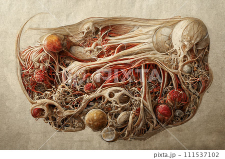 Interaction between microbes and human tissues, ai illustration 111537102