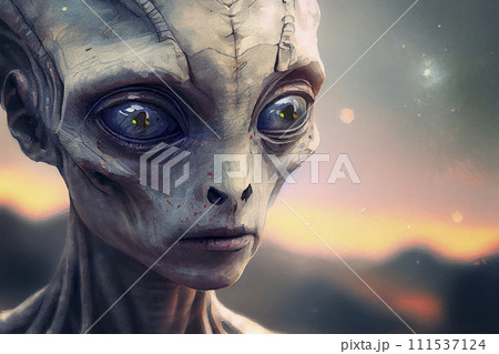 Humanoid alien portrait, ai illustration 111537124