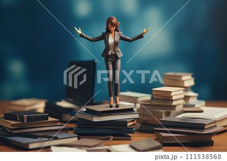 AI-generated content. overworked miniature business woman in office 111538568