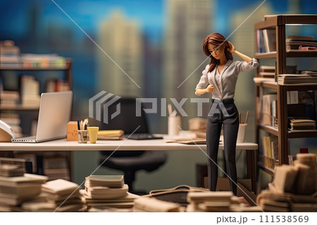 AI-generated content. overworked miniature business woman in office 111538569