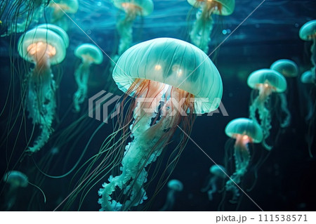 AI-generated content. jellyfish in deep ocean underwater 111538571