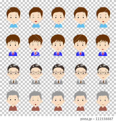 Upper body illustration set for men and generations (various facial expressions) 111538887