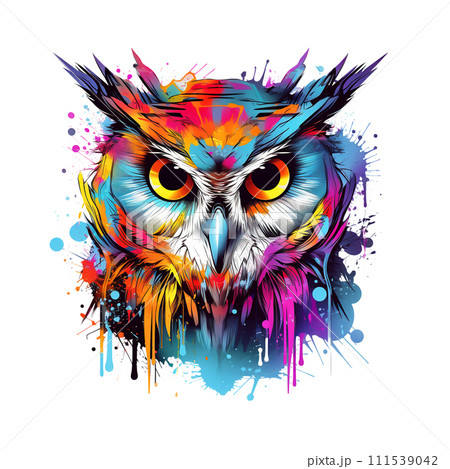 Painting of an owl head on a clean background, Png for Sublimation Printing, Bird, Animals, Illustration, Generative AI. Painting of an owl head on a clean background, Png for Sublimation Printing, Bird, Animals, Illustration, Generative AI. 111539042
