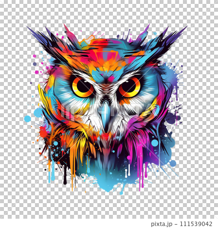 Painting of an owl head on a clean background, Png for Sublimation Printing, Bird, Animals, Illustration, Generative AI. Painting of an owl head on a clean background, Png for Sublimation Printing, Bird, Animals, Illustration, Generative AI. 111539042