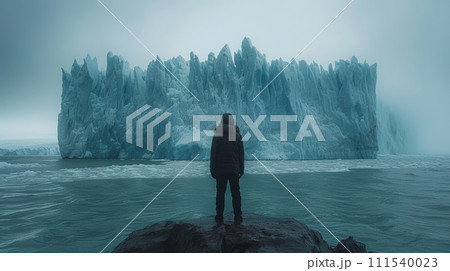 AI-generated content. Posing on the ice formations of the Perito Moreno glacier, Argentina AI-generated content. Posing on the ice formations of the Perito Moreno glacier, Argentina 111540023