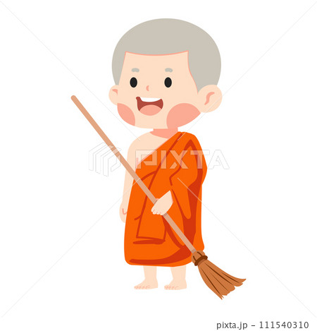 buddhist Novice monk cleaning temple 111540310