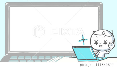 【ブログで使えるアイキャッチ】ノートPCの前で目が￥になる白い人02 111541311