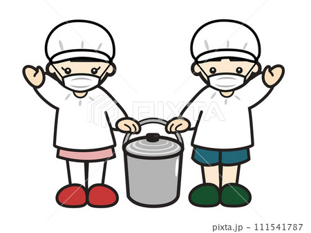 給食係の男の子と女の子 給食係の男の子と女の子 111541787