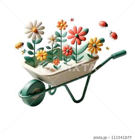 fresh spring flowers in wheelbarrow 111541877