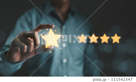 Customer review satisfaction feedback survey concept. User give rating to service excellent experience on mobile phone application, Client evaluate quality of service reputation ranking of business. Customer review satisfaction feedback survey concept. User give rating to service excellent experience on mobile phone application, Client evaluate quality of service reputation ranking of business. 111542347