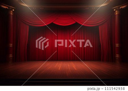 Theater stage with red curtains and spotlights. illustration. Theater stage with red curtains and spotlights. illustration. 111542938
