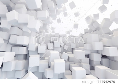 Abstract white cubes background, 3d render illustration, square shape. 111542970