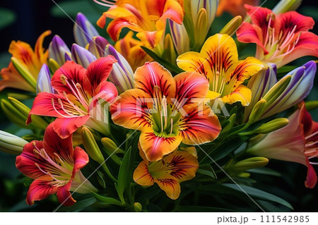 Close up of colorful lily flowers in the garden. Natural floral background. 111542985