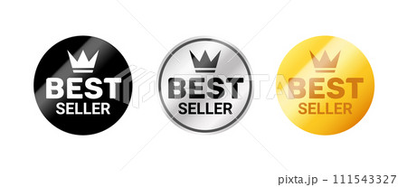 Best seller golden badge sticker sign. Vector best seller reward emblem certified winner stamp icon. 111543327
