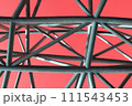 Abstract metal figure on a colorful background, artistically welded metal pipes, fragment of scaffolding in NYC 111543453