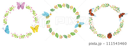 チョウチョ　ハチ　テントウムシ　丸フレームセット 111543460