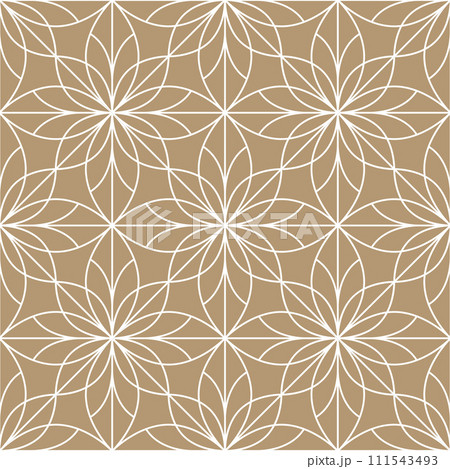 Flower geometric pattern. Seamless vector background. White and beige ornament. Ornament for fabric, wallpaper, packaging. Decorative print 111543493