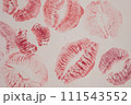 Photography of the imprint of red lipstick, kiss, beautiful red lips 111543552