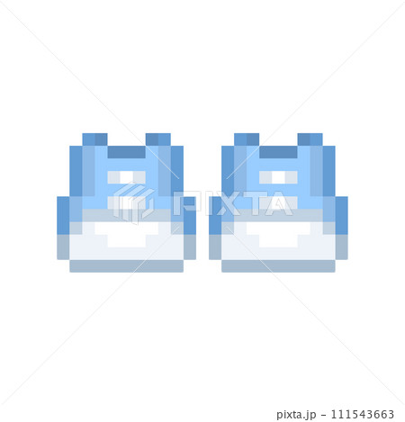 正面から見た青のスニーカーのピクセルイラストレーションのイラスト