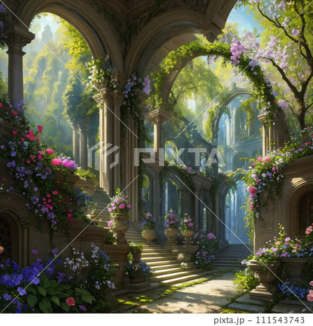 花と木とロココ調の建物 花と木とロココ調の建物 111543743