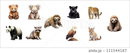 AI-generated content. Collection of Adorable and Realistic Animal Illustrations Featuring Various Species Vector 111544187