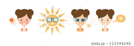 Sun Ultraviolet Protection at Summer Beach Icon Vector Set Sun Ultraviolet Protection at Summer Beach Icon Vector Set 111544248