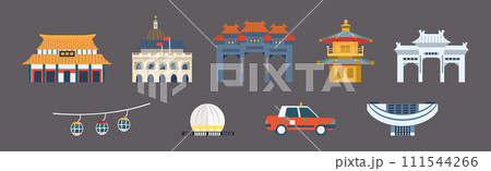 Different Traditional Chinese Transport and Building Vector Set 111544266